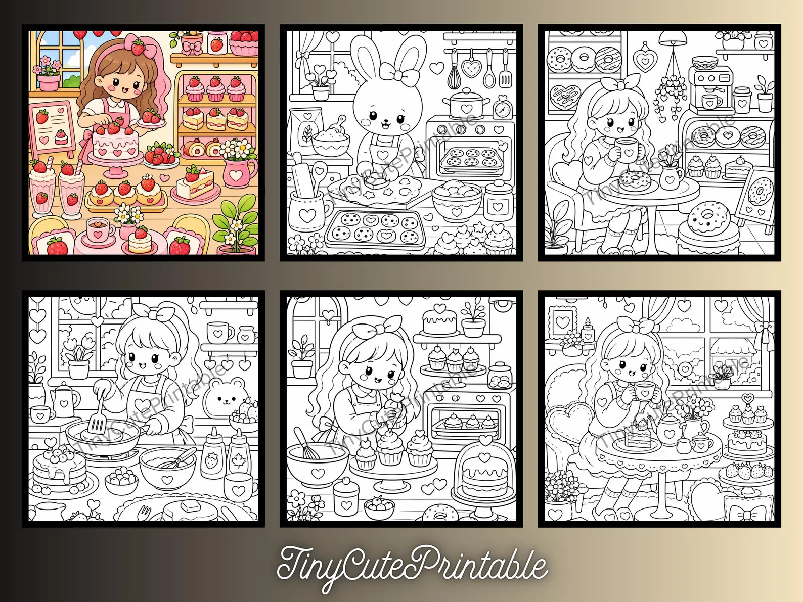 CuteLearner printable Cozy Bakery Coloring Book, Kawaii Dessert Pages, Relaxing Activity (PDF Download) — Coloring Books — preview 2